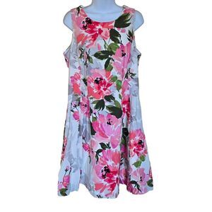 Vince Camuto Sleeveless Floral Swing Dress Pink White Green Casual Summer fairy